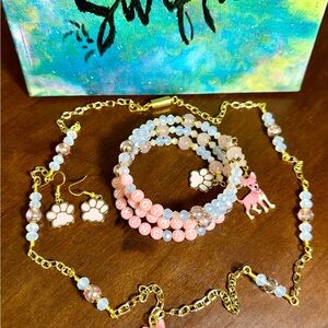 Pink coil Chihuahua Bracelet &  Necklace Set Taylor Swift "Actually Romantic"